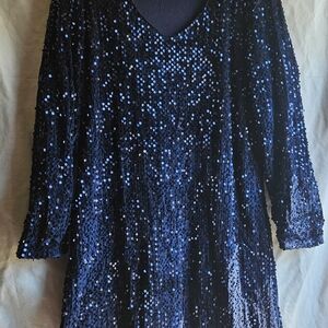 Navy Blue Sequin Long Sleeve Mini Dress NWOT Plus Size 3X Holiday NYE Party